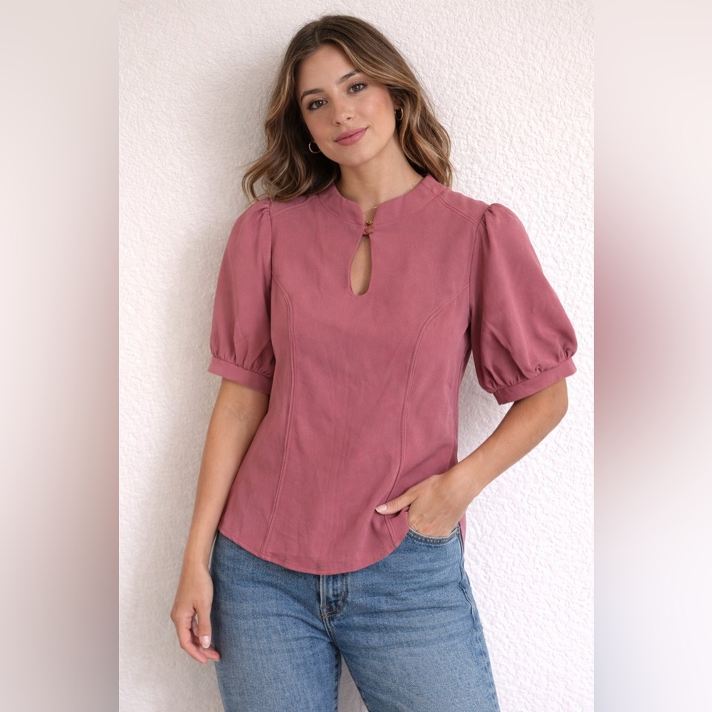 Rose Keyhole Blouse with Feminine Seaming